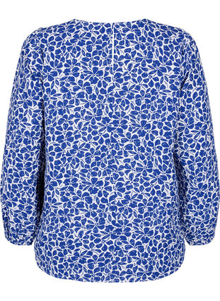 Blouse with puff sleeves, White/Blue Ditsy, Packshot image number 1