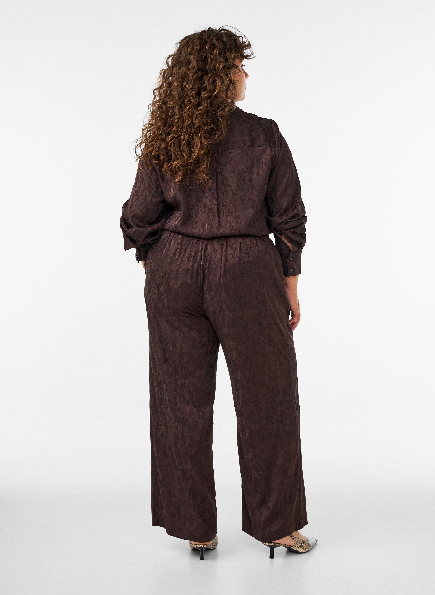 ZizzifashionLoose trousers with paisley pattern and high waist, Brown, Model image number 1