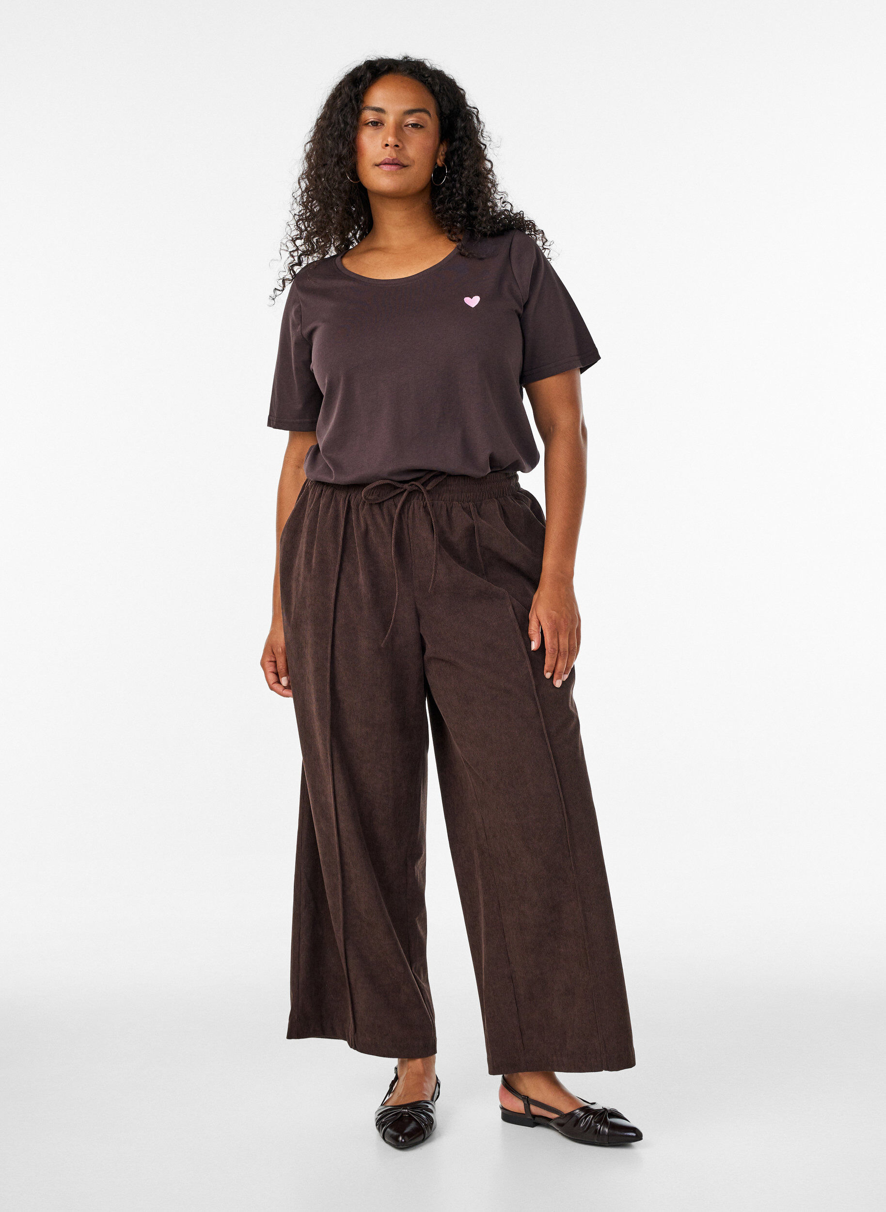 ZizzifashionCorduroy trousers with wide legs and a high waist, Brown, Model image number 0