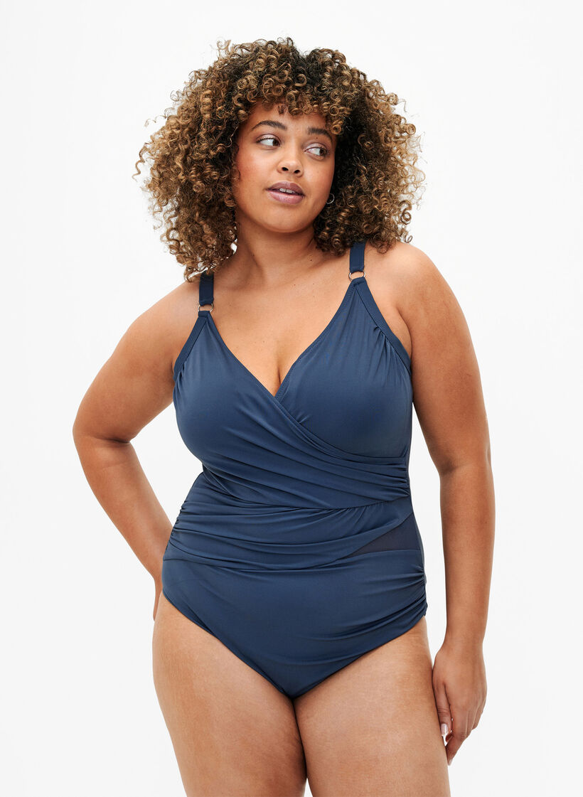 Wrap swimsuit, Blue, Model image number 0