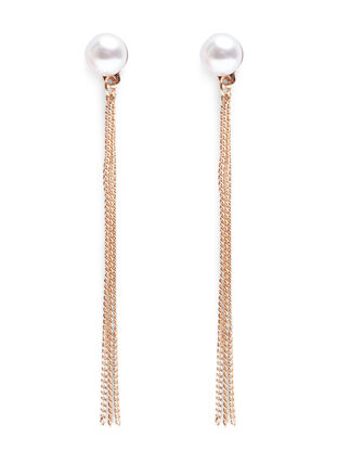 Pearl earrings with chains, Gold, Packshot image number 0
