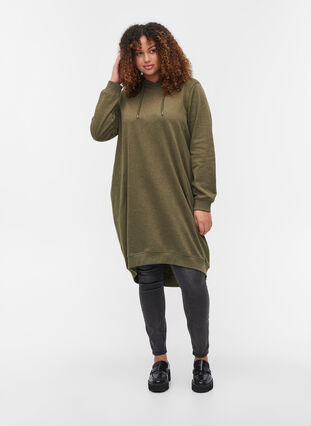 Hoodie sweatshirt dress, Ivy Green Mel, Model image number 2