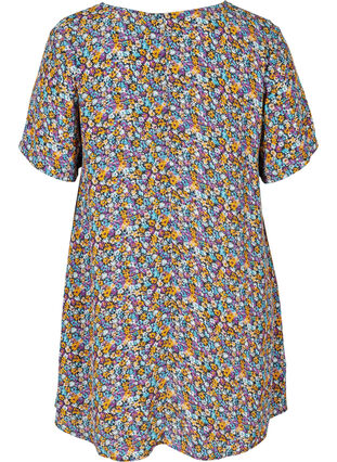 Floral viscose tunic with short sleeves, Ditsy AOP, Packshot image number 1