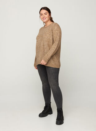 Marled knitted blouse with a round neck, Dune Melange, Model image number 2