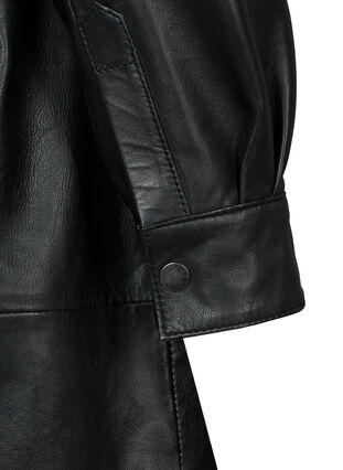 Long, leather shirt jacket, Black, Packshot image number 2