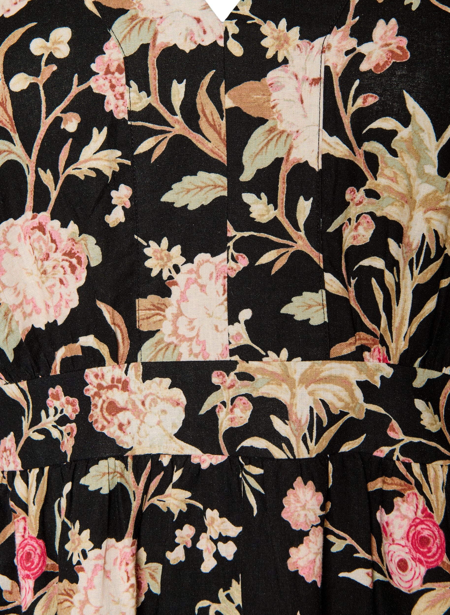 ZizzifashionFloral dress in linen and viscose with an empire line, Black, Packshot image number 2