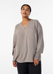 Blouse with smock cuffs and V-neck, Beige, Model image number 0