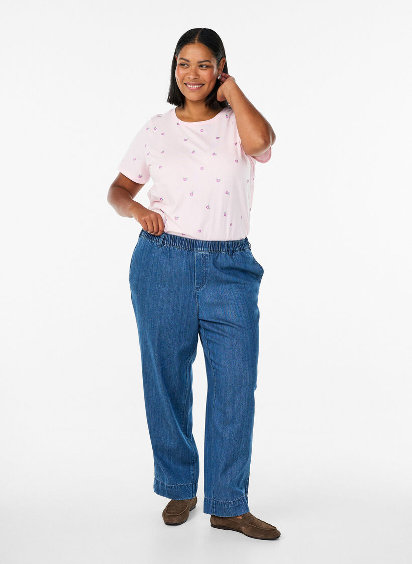 Wide jeans with an elastic waistband, Blue, Model image number 0