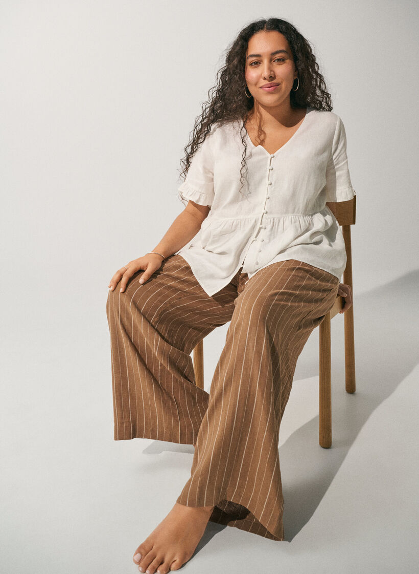 Wide-leg linen and viscose trousers, Brown, Image image number 0