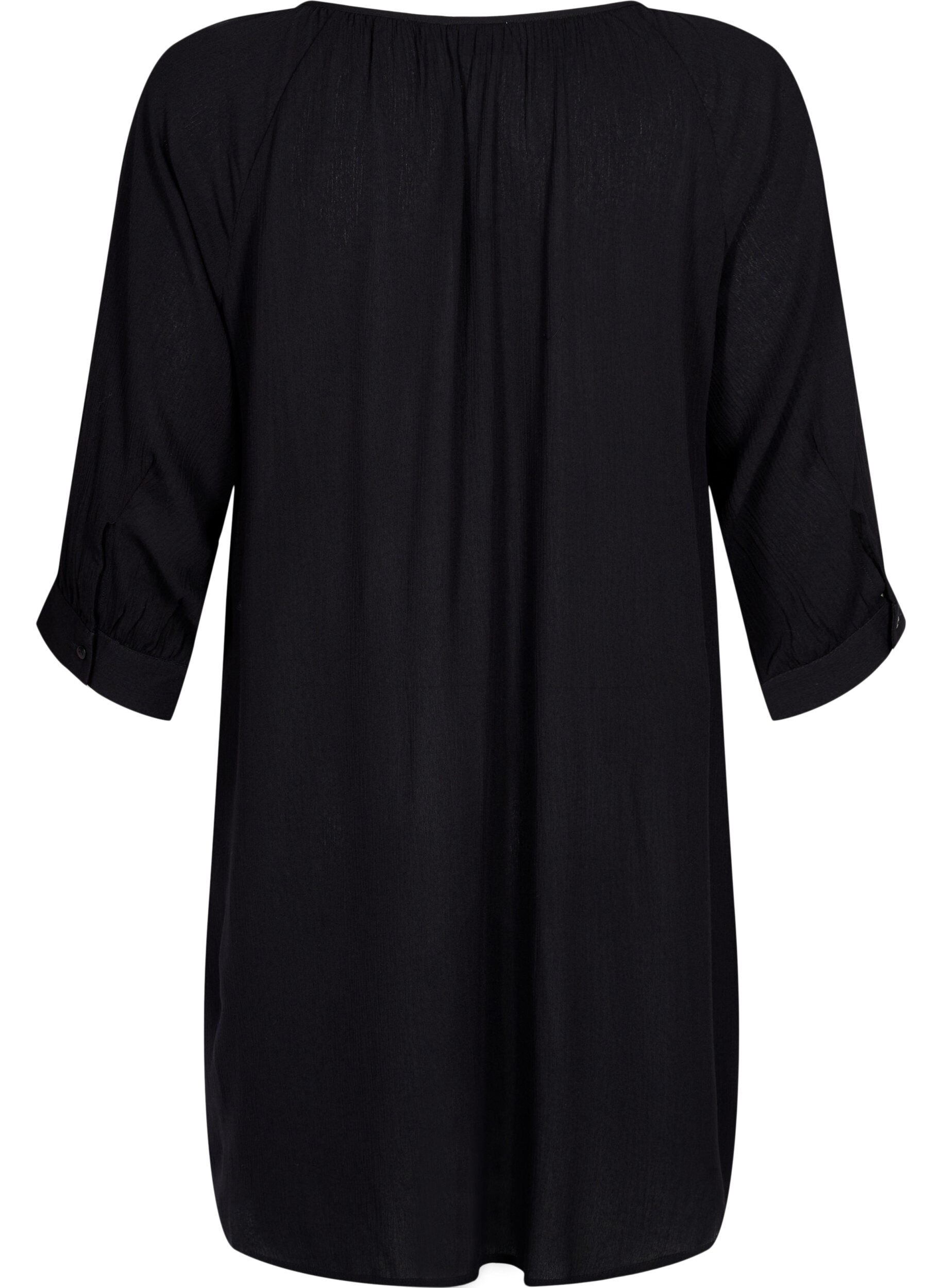 Zizzifashion Viscose tunic with 3/4 sleeves, Black, Packshot image number 1