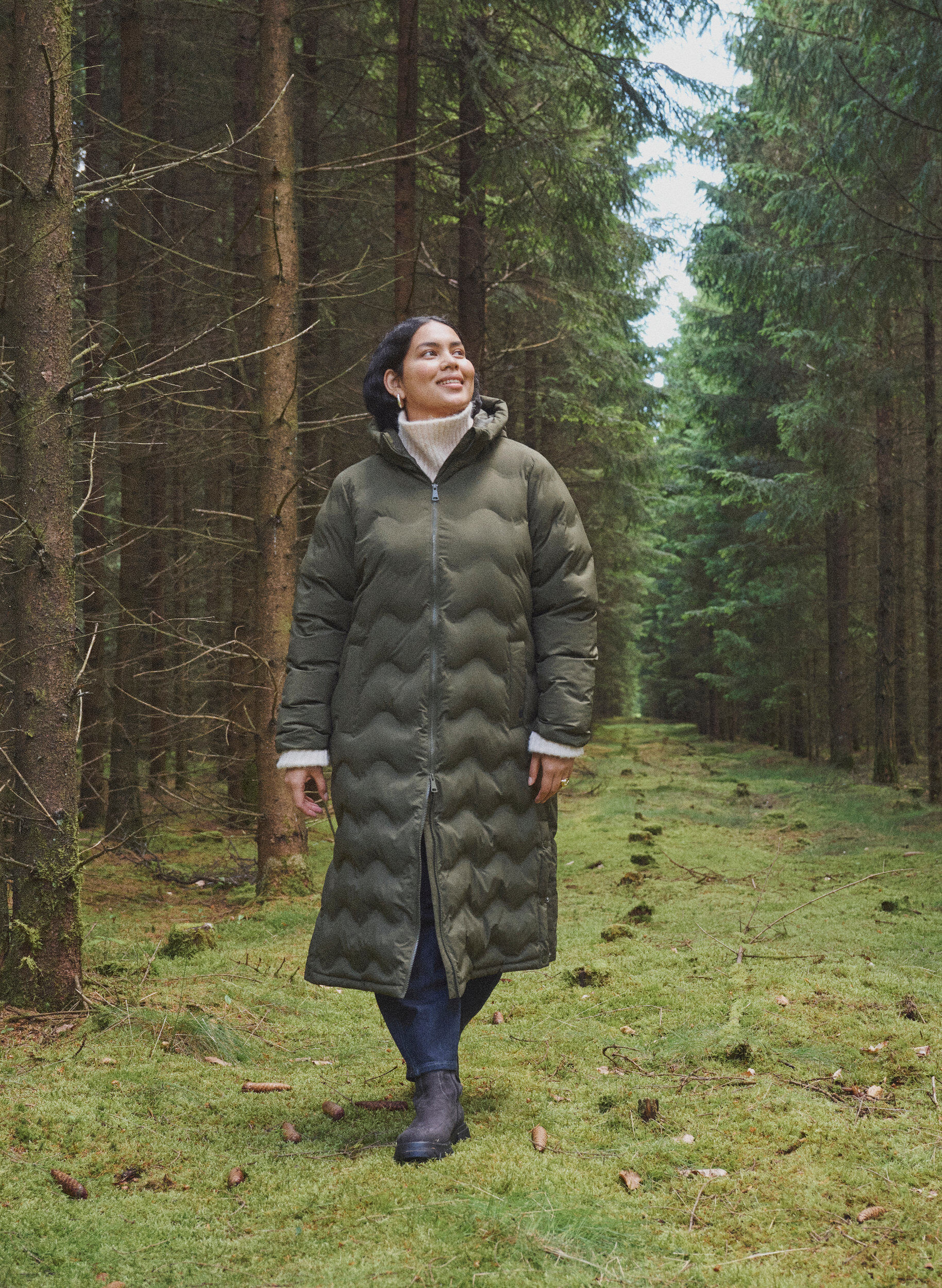 ZizzifashionLong hooded puffer jacket with a wave pattern, Green, Image image number 0