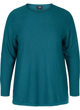 Ribbed knitted sweater with a round neck, Blue Coral, Packshot image number 0