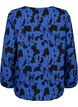 Long sleeved blouse with ruffles, Black Blue AOP, Packshot image number 1