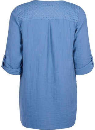 Tunic in cotton with embroidery anglaise, Moonlight Blue, Packshot image number 1