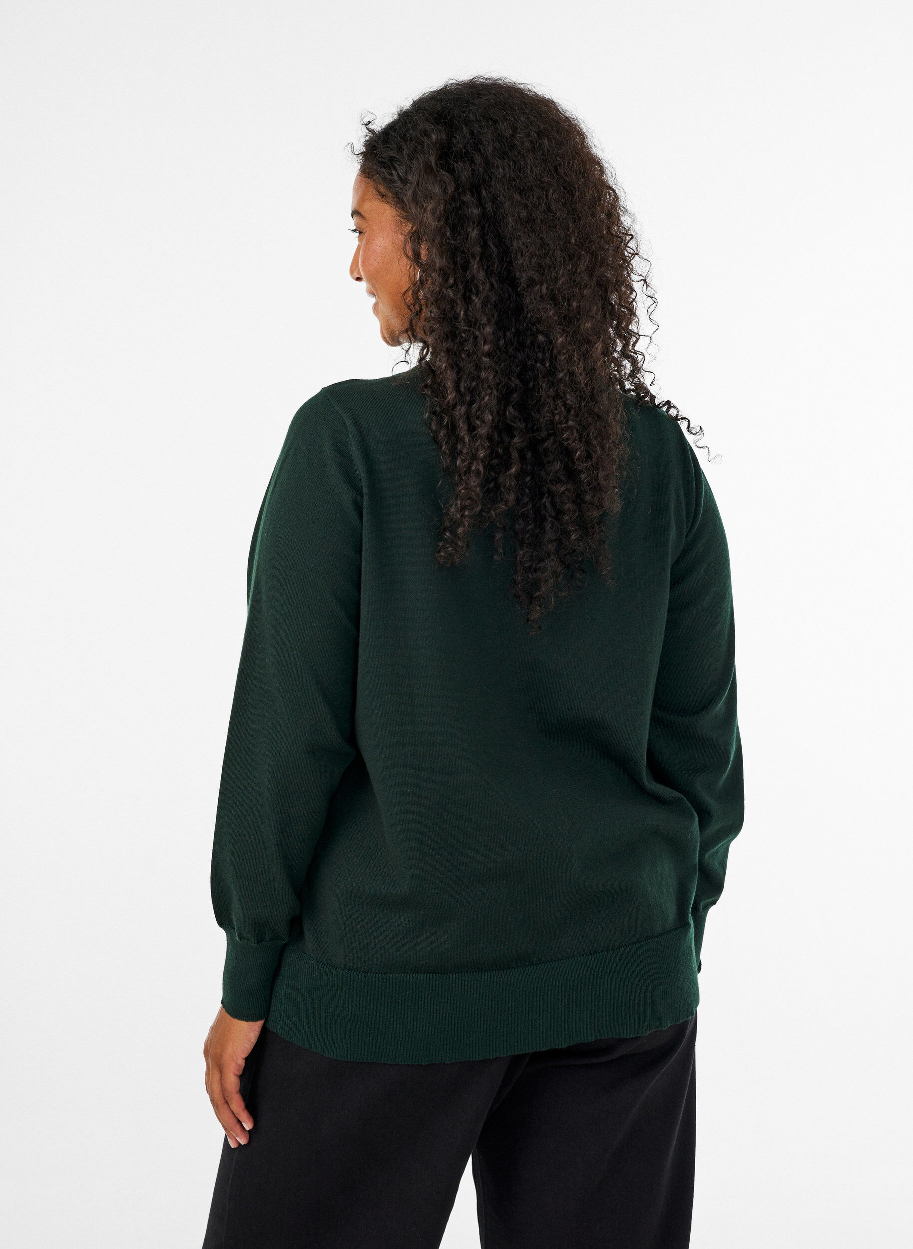 ZizzifashionFine-knit cardigan with a round neck, Green, Model image number 2