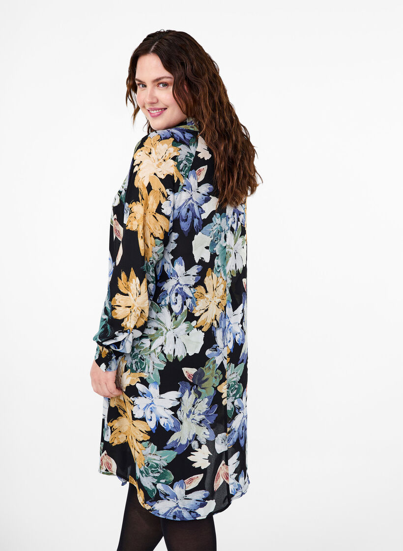 Long-sleeved dress with floral print, Yellow Flower AOP, Model image number 1