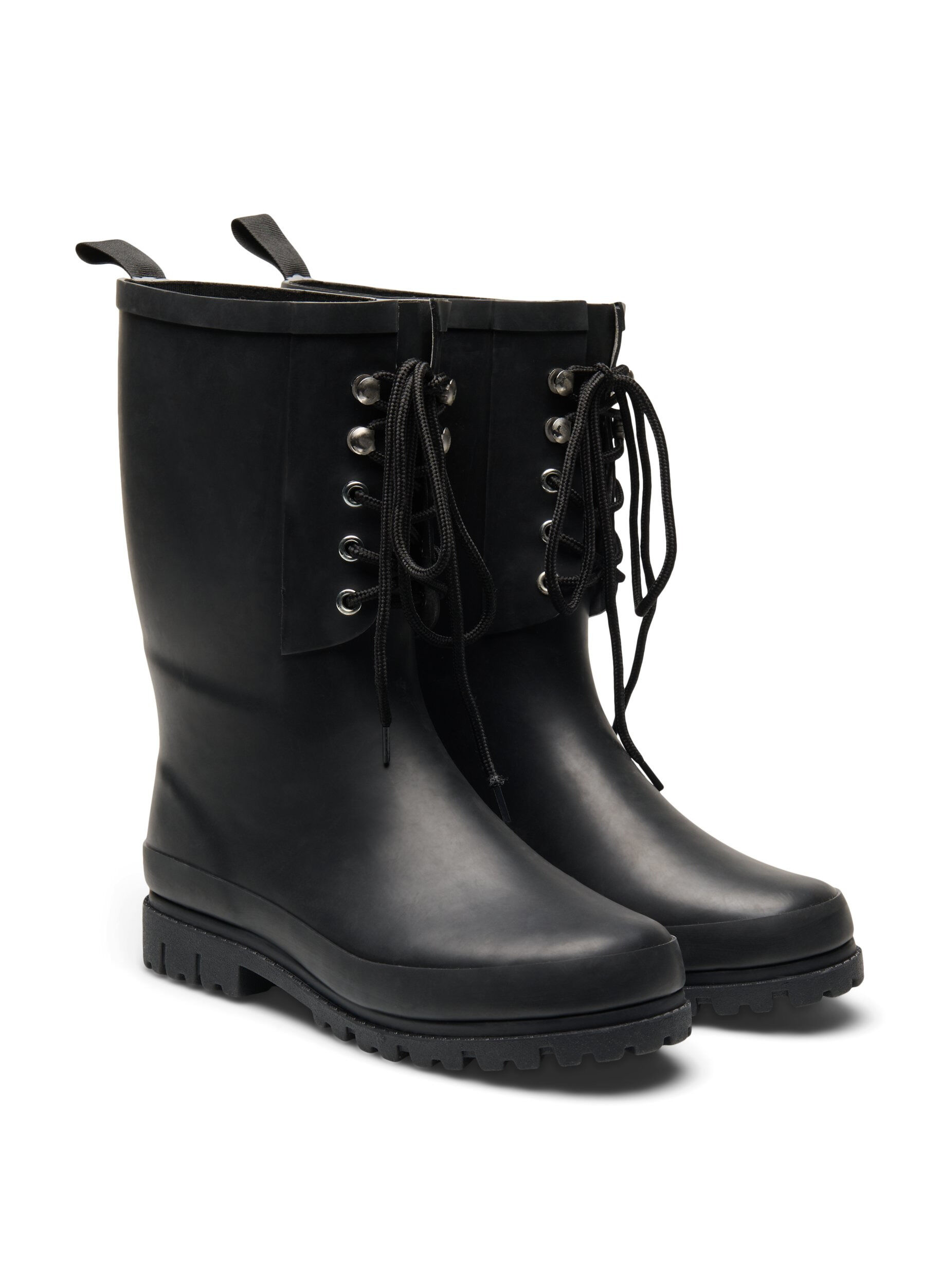 Zizzifashion Wide fit rubber boot with laces , Black, Packshot image number 2