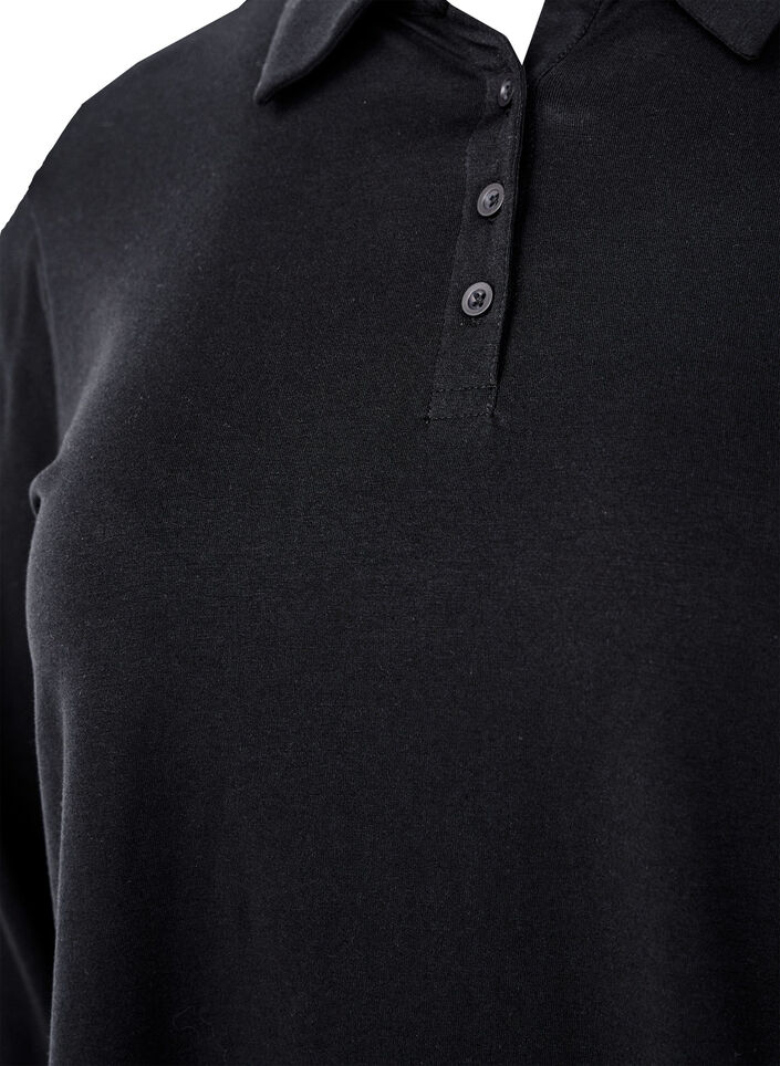 Long-sleeved polo shirt, Black, Packshot image number 2