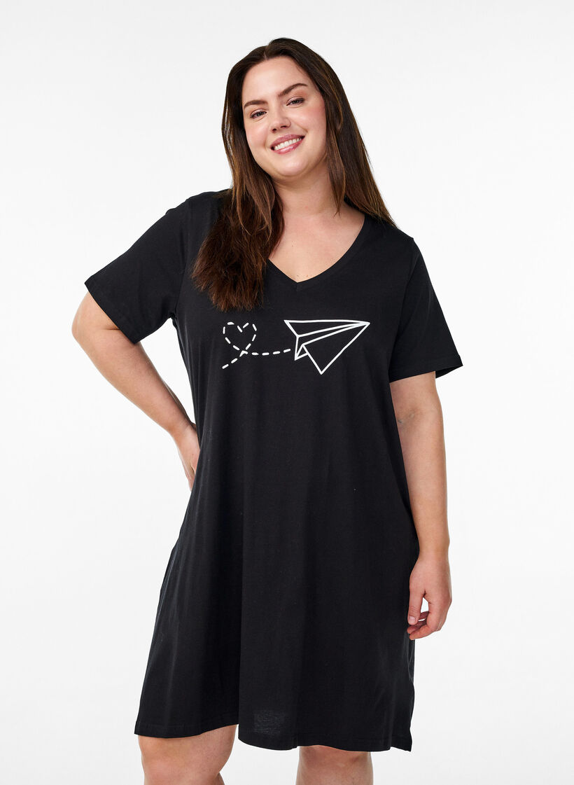 Organic cotton nightgown with v-neck, , Model image number 0