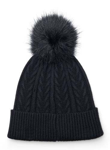 Knitted hat with bobble, Black, Packshot image number 0