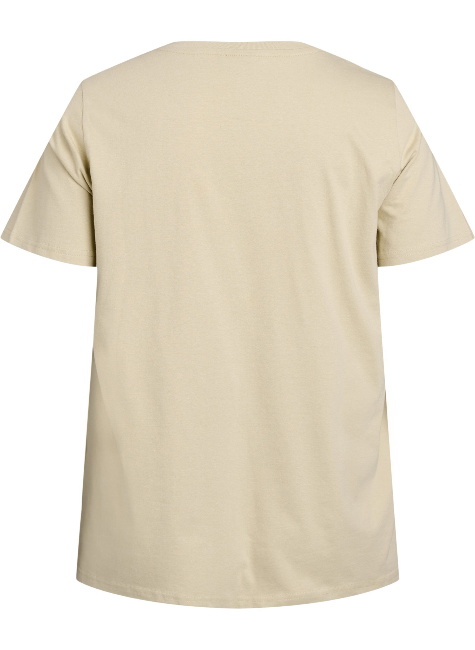 Zizzifashion T-shirt in organic cotton with pearl text, Beige, Packshot image number 1