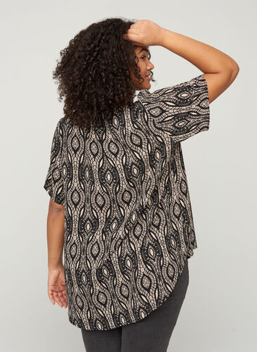 Printed blouse with short sleeves, Graphic AOP, Model image number 1