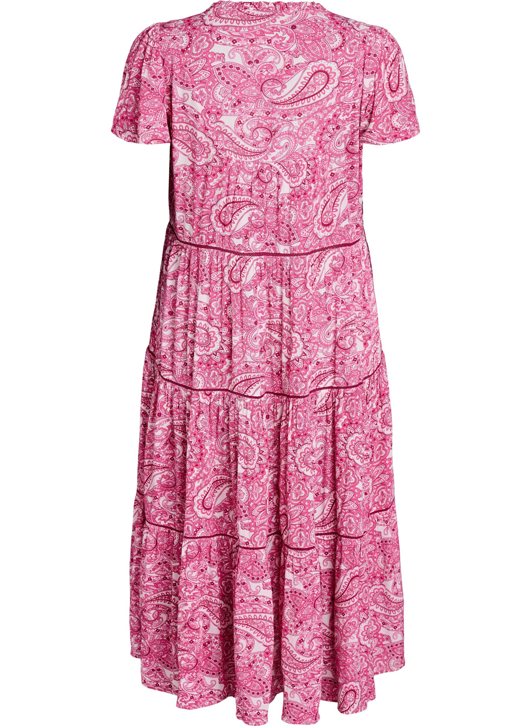 Zizzifashion Patterned viscose midi dress, Pink, Packshot image number 1