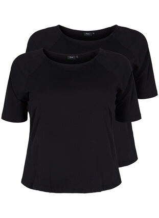 Cotton t-shirt with 2/4 sleeves in a 2-pack, Black, Packshot image number 0