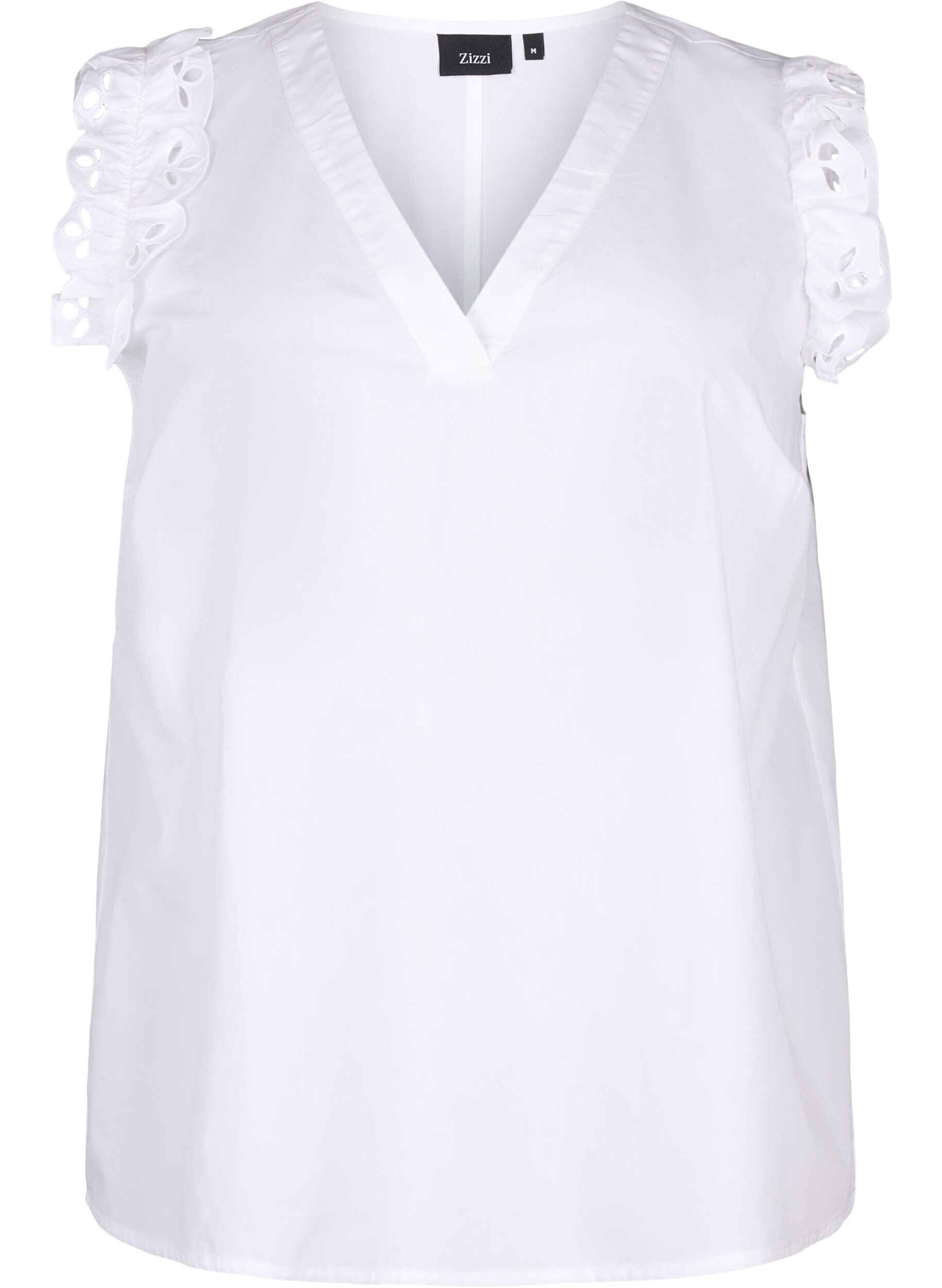 Zizzifashion Sleeveless cotton top with ruffles, White, Packshot image number 0