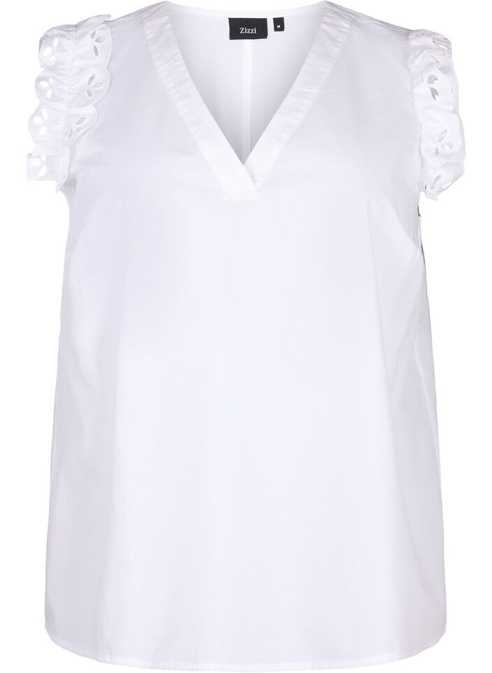 Sleeveless cotton top with ruffles, White, Packshot image number 0