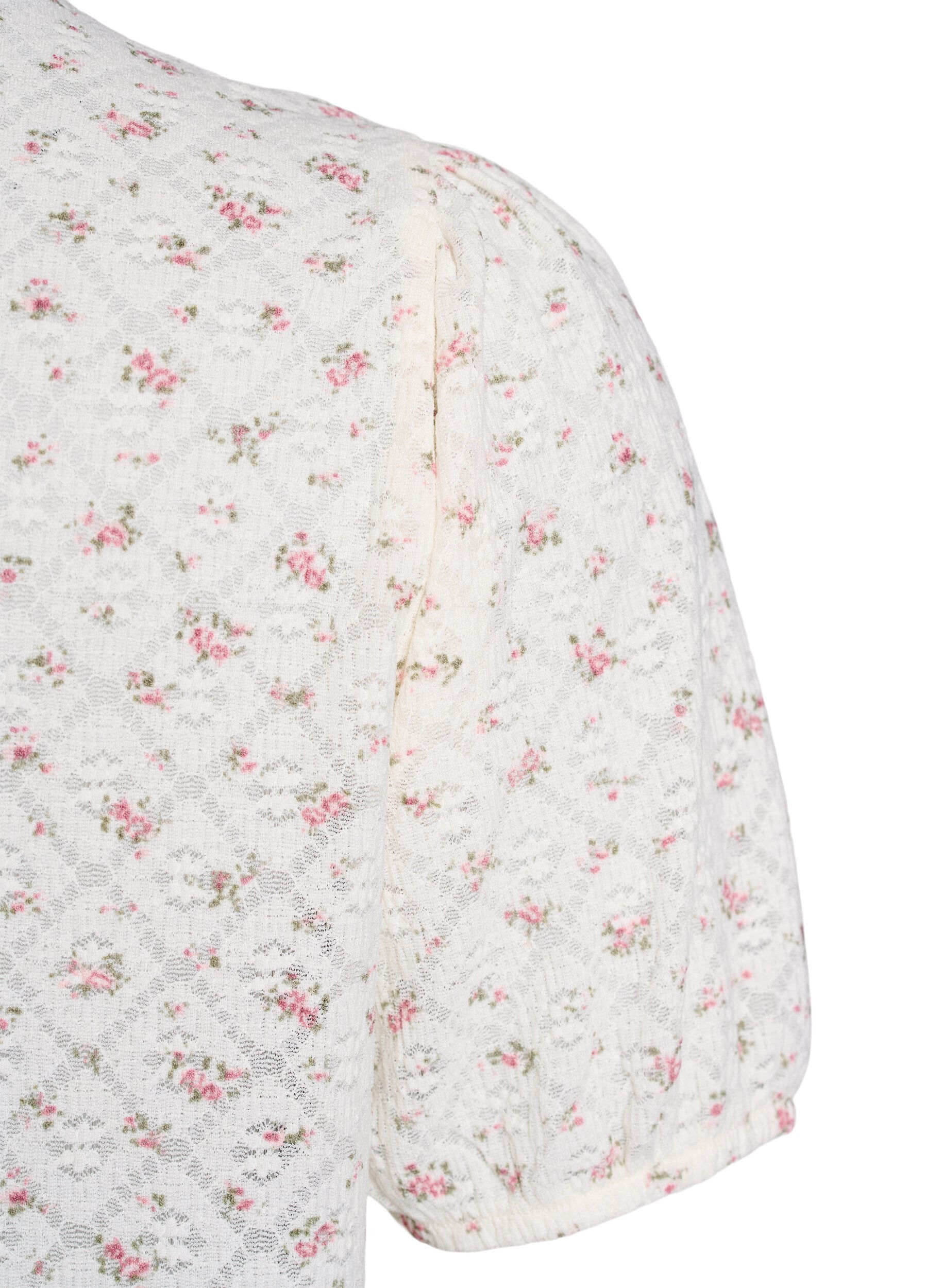 Zizzifashion Short-sleeved jersey blouse with floral print, White, Packshot image number 3