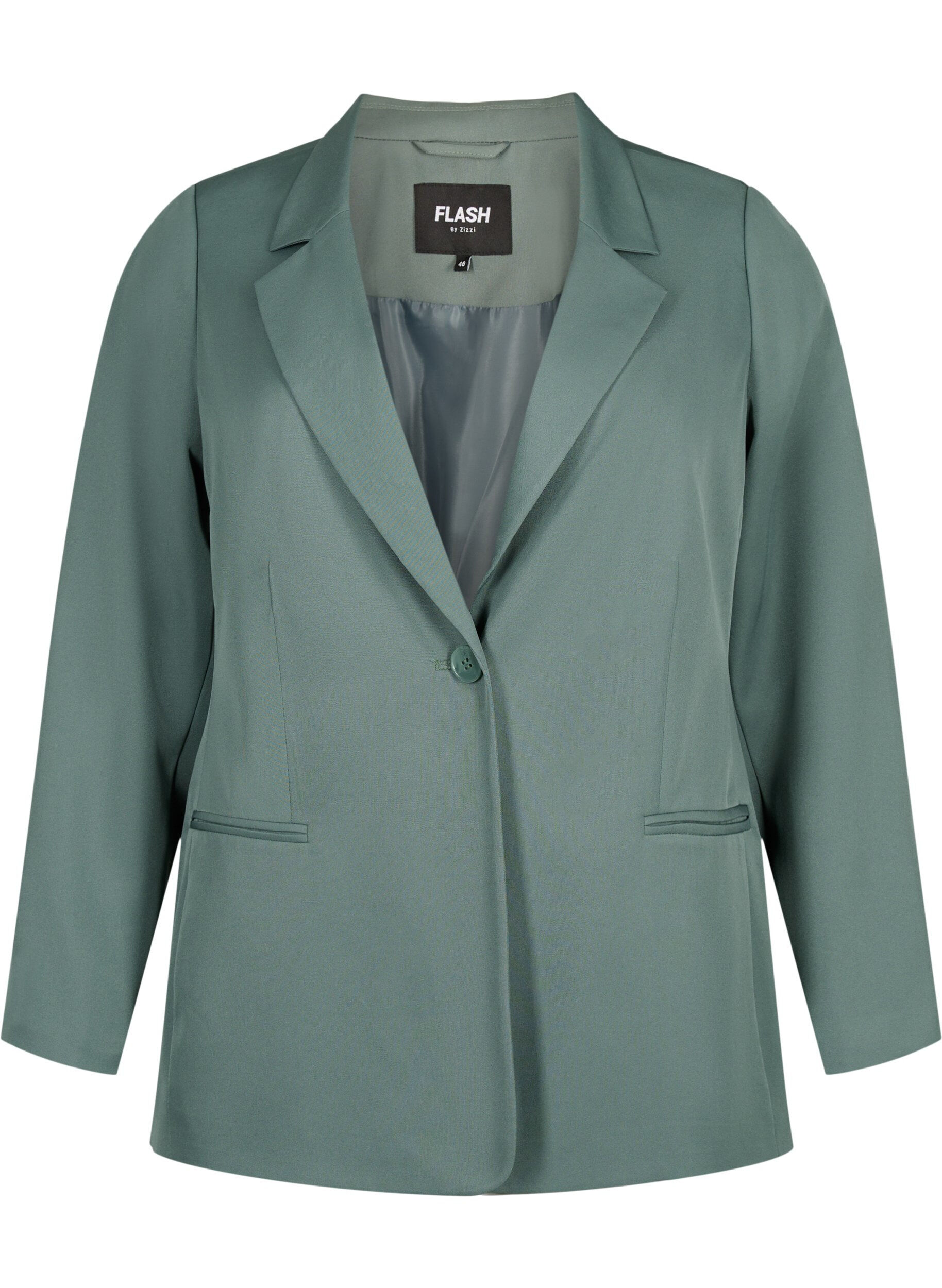 Zizzifashion Simple blazer with button, Green, Packshot image number 0