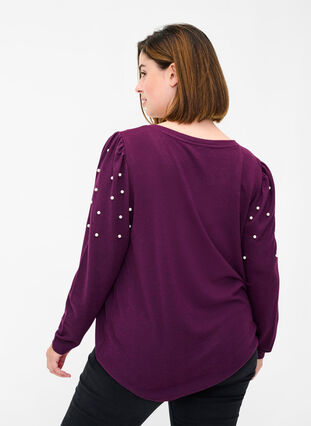 Long sleeve blouse with pearls, Purple Melange, Model image number 1