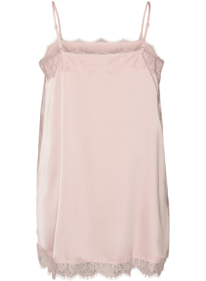 Long satin top with lace edges, Red, Packshot image number 1
