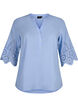 Shirt blouse with broderie anglaise and 3/4 sleeves, Serenity, Packshot image number 0