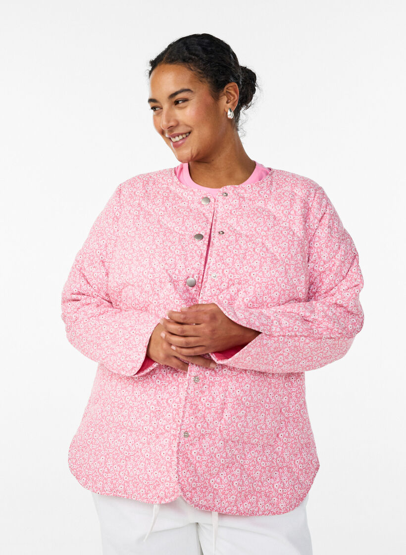 Lightweight quilted jacket with floral print, Rose, Model image number 0