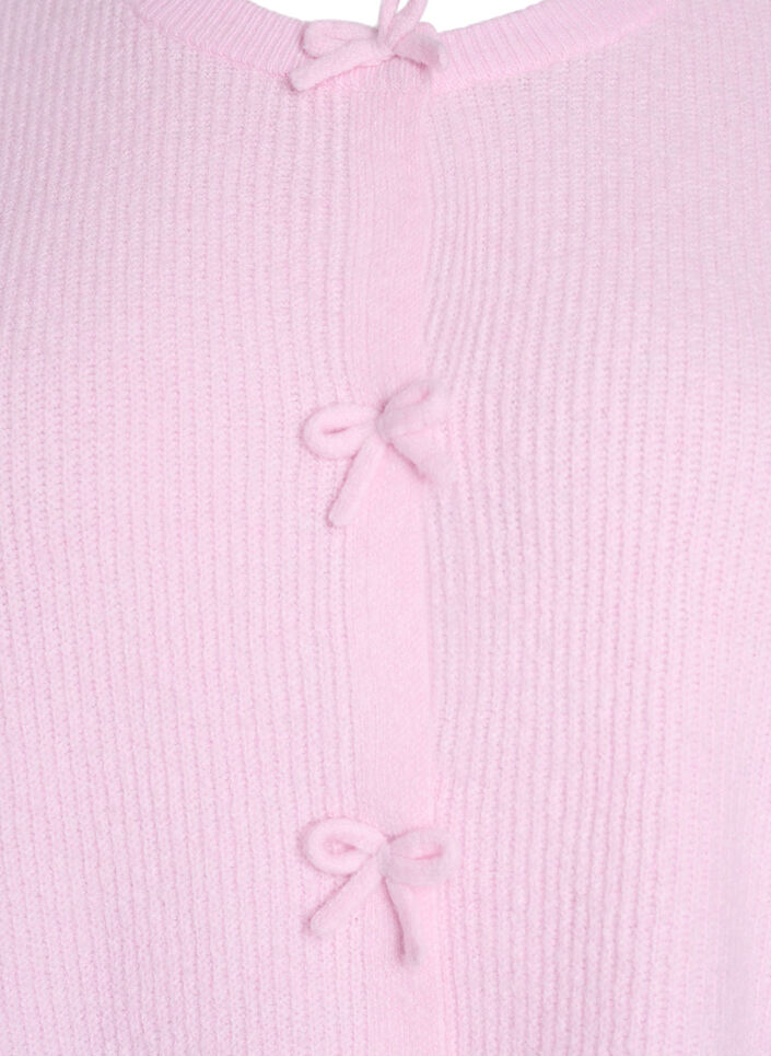 Short-sleeved knit cardigan with bows, Pink, Packshot