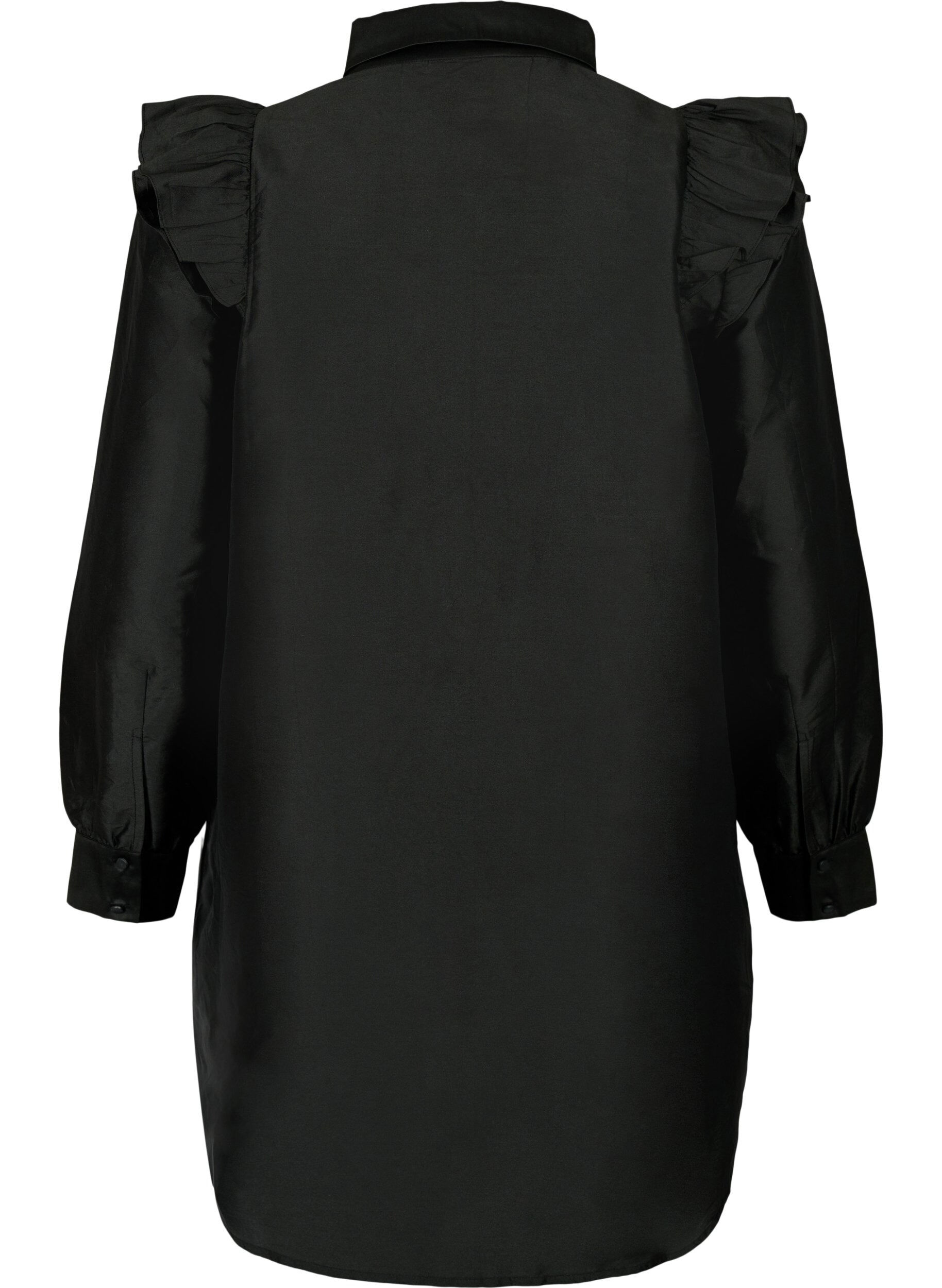 Zizzifashion Solid colored shirt with ruffle detail, Black, Packshot image number 1