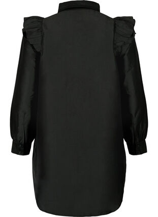 Solid colored shirt with ruffle detail, Black, Packshot image number 1