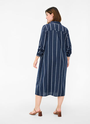 Long striped shirt dress in cotton, N.Sky w.White Stripe, Model image number 1