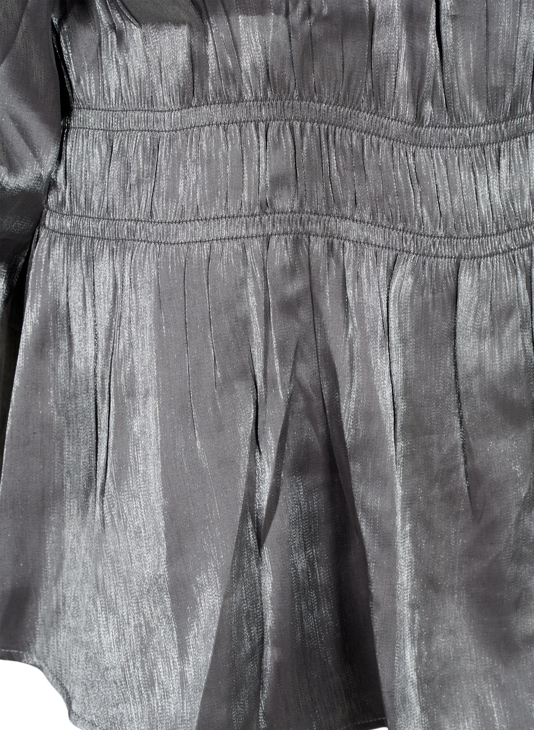 Zizzifashion Silver-colored blouse with 3/4 sleeves and smock, Dark Silver, Packshot image number 3