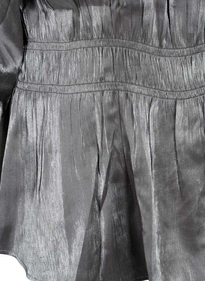 Silver-colored blouse with 3/4 sleeves and smock, Dark Silver, Packshot image number 3
