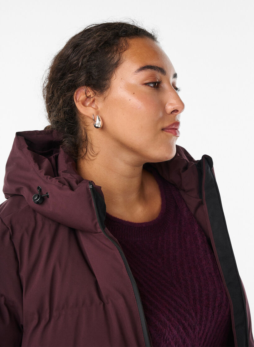 Long puffer winter coat with hood, Dark Bordeaux, Model image number 2