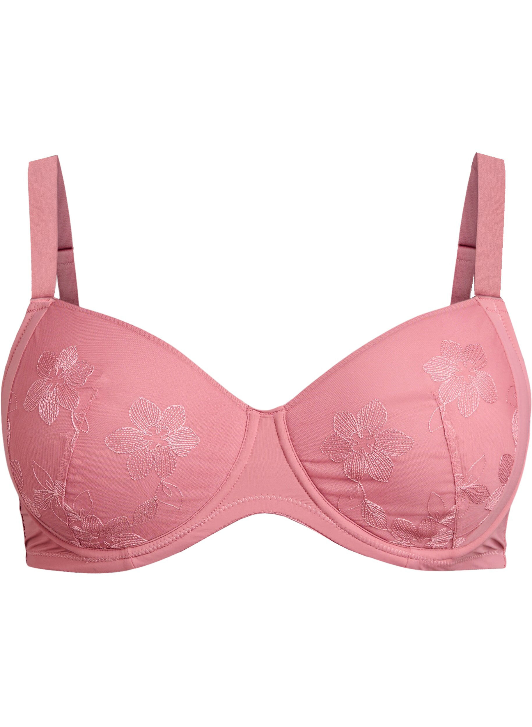 Zizzifashion Padded bra with floral embroidery, Red, Packshot image number 0