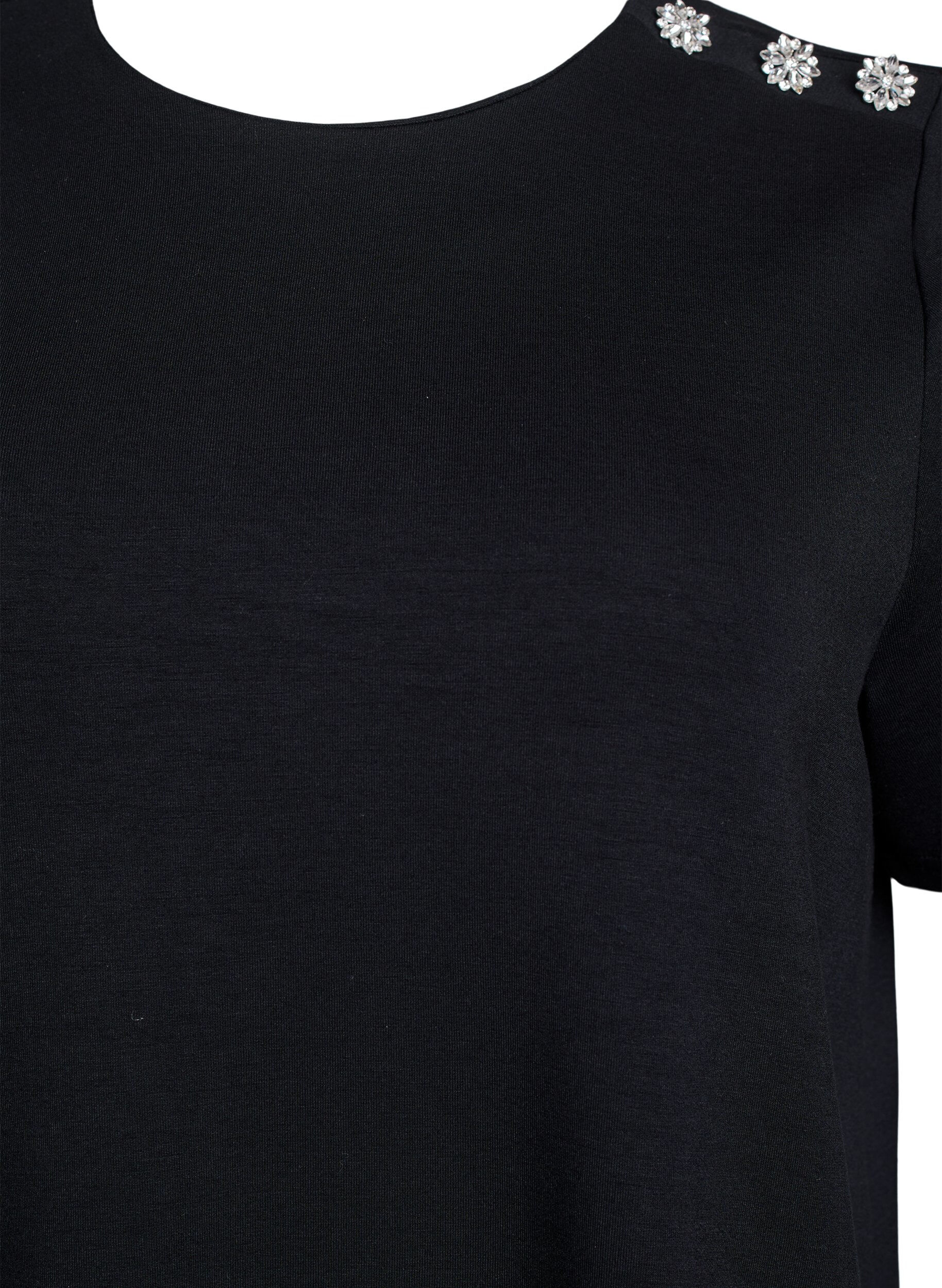Zizzifashion Short sleeve blouse with a button detail, Black, Packshot image number 2
