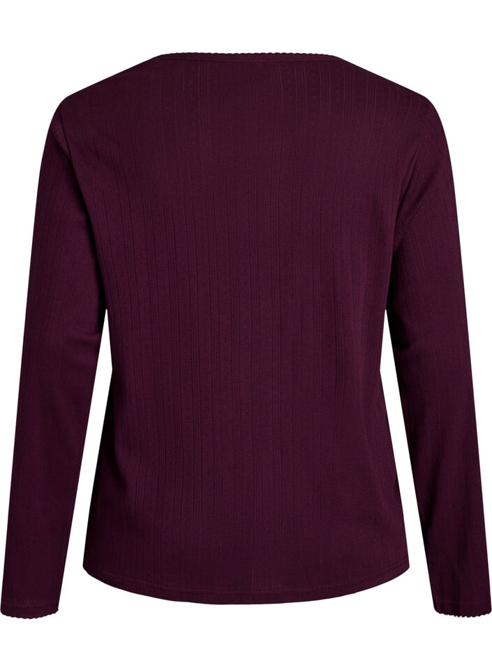 Organic cotton pyjama top with eyelet embroidery, Dark Bordeaux, Packshot image number 1