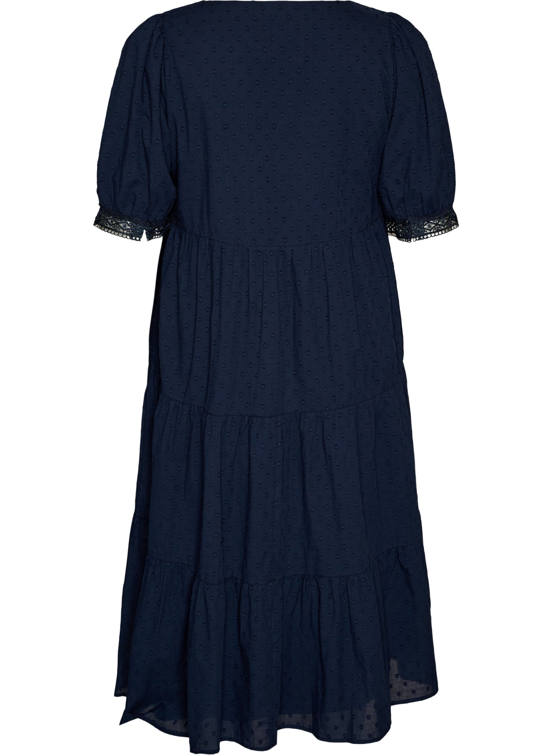 Zizzifashion Textured cotton midi dress with crochet details, Blue, Packshot image number 1