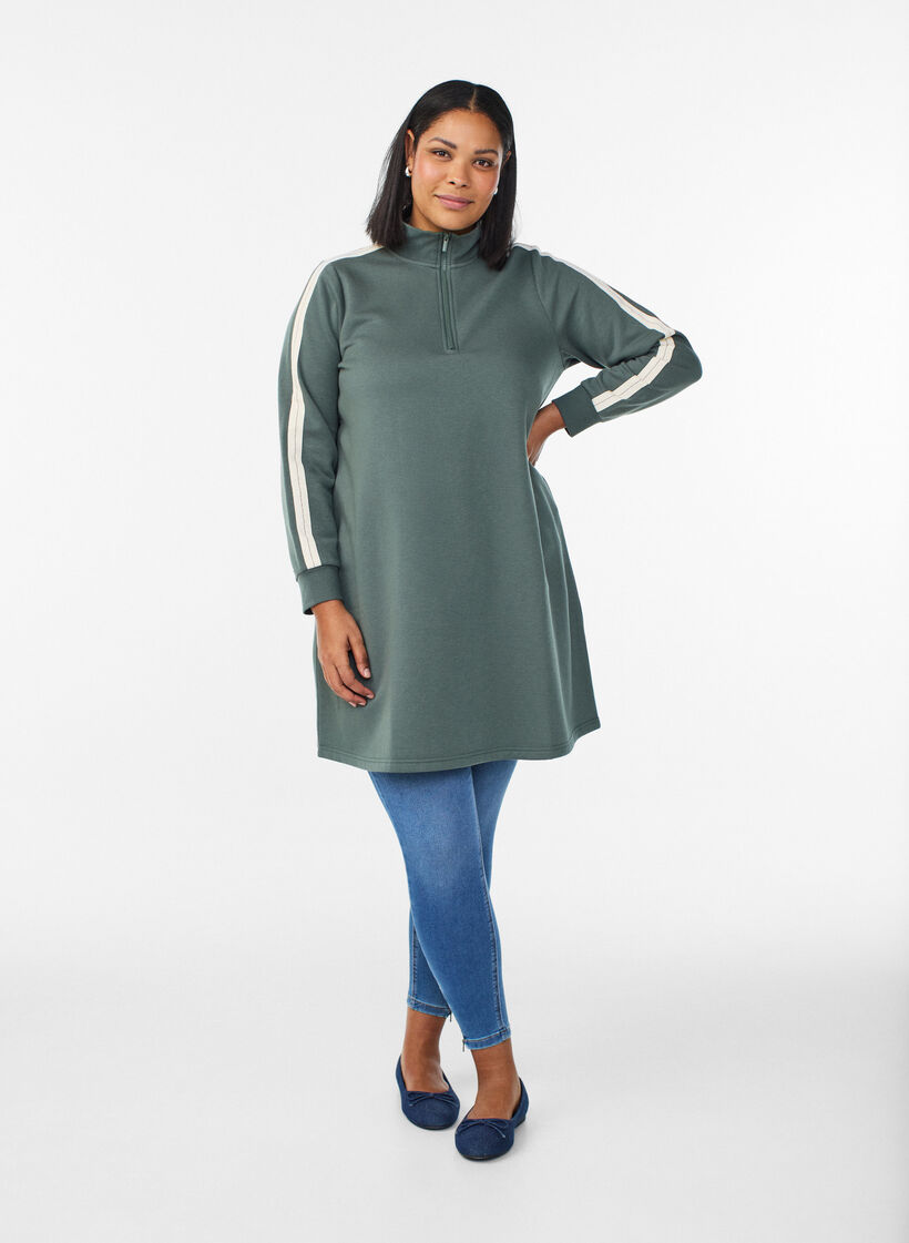 Short sweat dress with high neck, Green, Model image number 1
