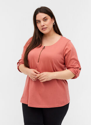 Cotton blouse with a zip detail, Canyon Rose, Model image number 0
