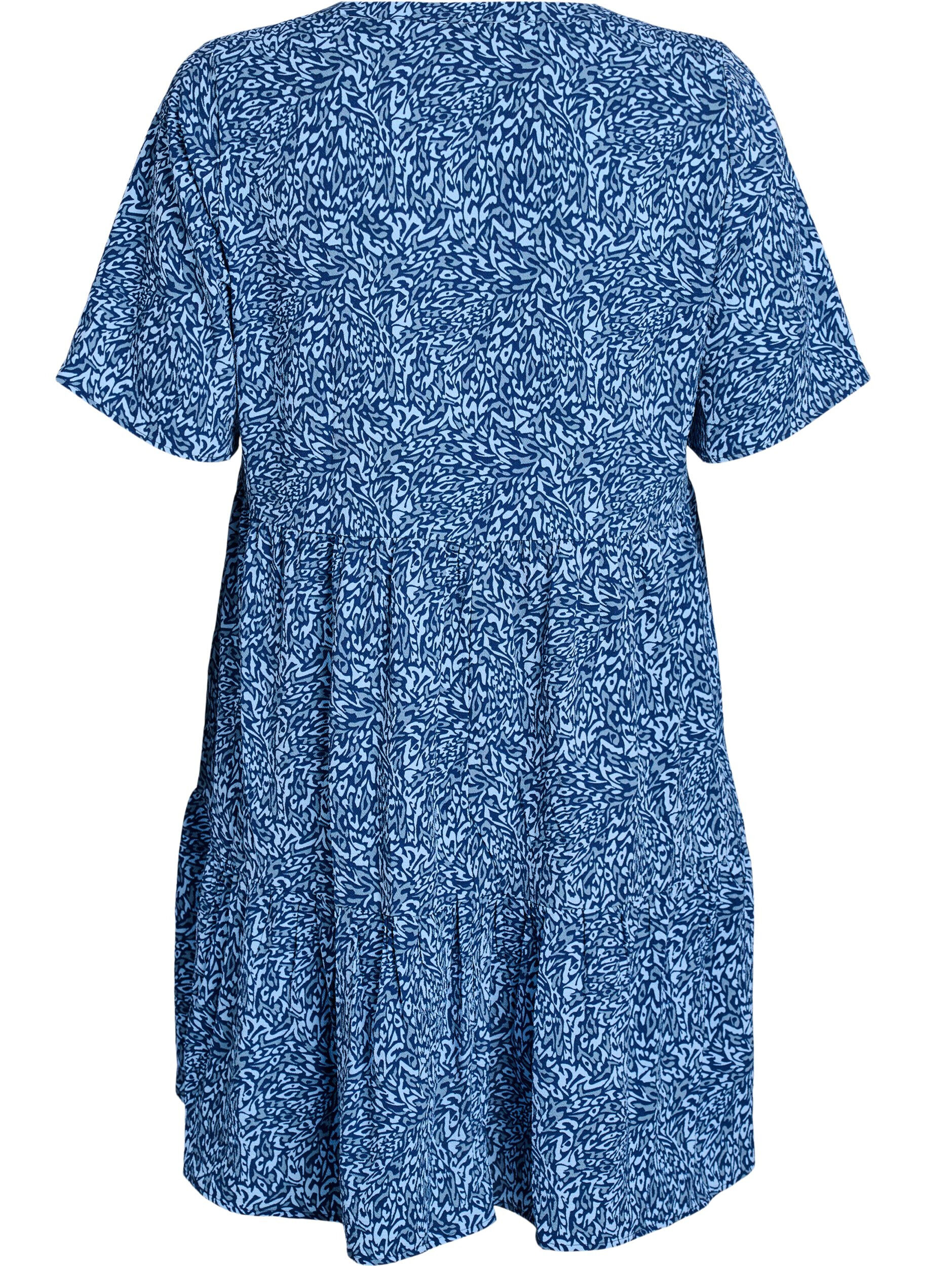 Zizzifashion Short sleeve dress with a-line and cutlines, Blue, Packshot image number 1